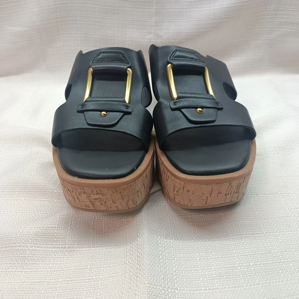 Franco Sarto‎ Women's US 9M Black Hesta Wedge Slide Sandals EUR 40